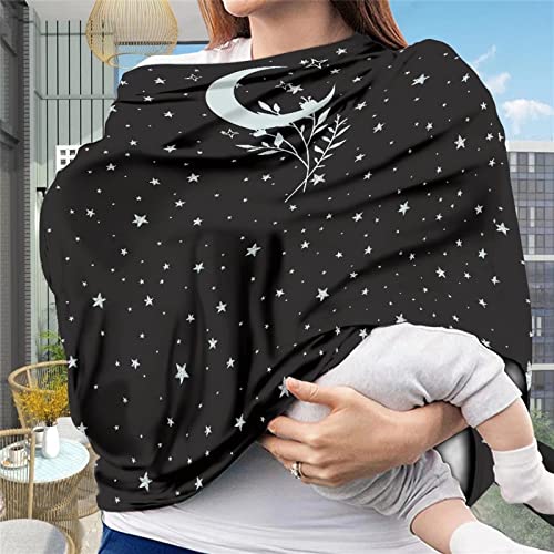 Image of ZFRXIGN Sun and Moon Car Seat Cover for Baby Chair /Nursing Cover Scarf Girl /Babies Carseat Cover Canopy /Infant Carseat Canopy Stretchy Soft Stroller Cover Galaxy Leaf Black