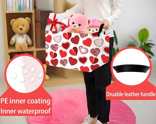 Image of Large Valentine's Day Basket Heart Shaped Storage Bin for Gifts Collapsible Organizer Room Decor (Little Round Dot Love)