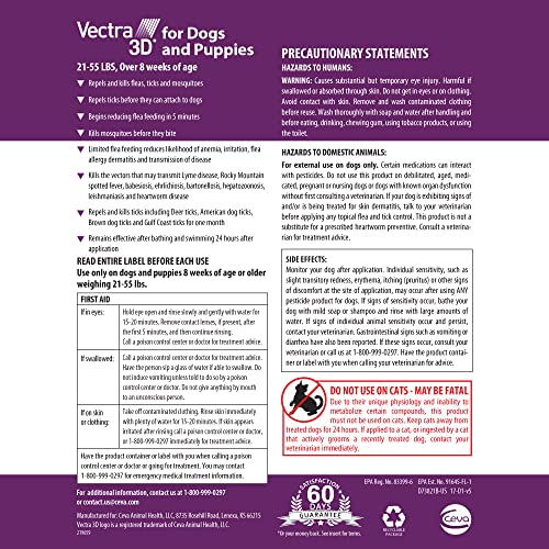 Vectra 3D for Dogs Flea, Tick & Mosquito Treatment & Prevention for Medium Dogs (21 – 55 lbs), 6 Month Supply - Thumbnail 2