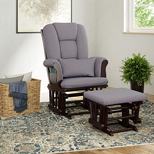Storkcraft 06554-559 Tuscany Custom Glider And Ottoman With Free Lumbar Pillow (Espresso/Slate Gray Swirl) - Cleanable Upholstered Comfort Rocking Nursery Chair thumb #2