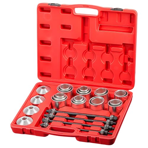 GEARMONSTER 28-TLG Silentlager Satz, Radlager Presse Abzieher Buchsen Werkzeug Druckhülsen Set mit Aufbewahrungskoffer, Abzieher Ausdrücker Montage Demontage für Auto, PKW, LKW