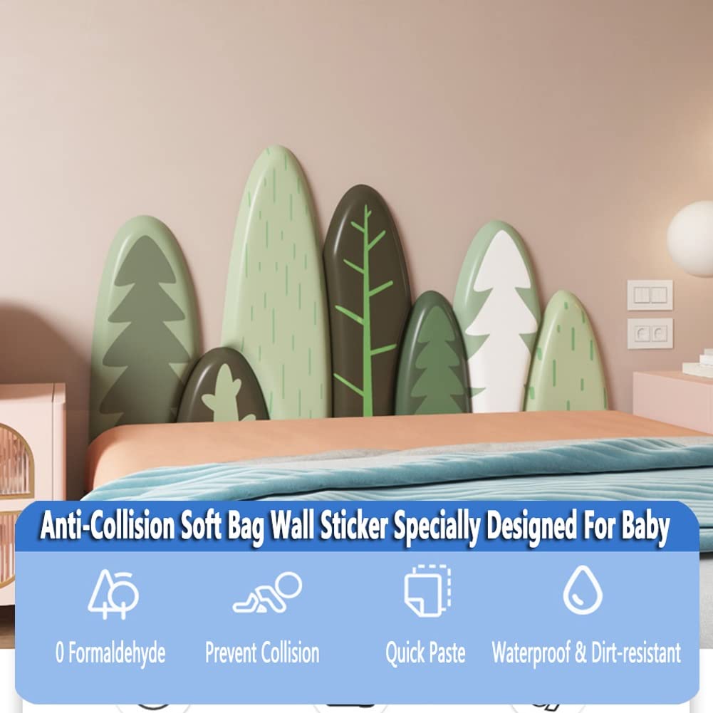 3D Anti-Collision Wall Stickers Antykolizyjne naklejki ścienne PU Wyściółka ścienna Samoprzylepne panele ścienne 3D Poduszka ścienna Wyściółka do pokoju dziecięcego Zielone drzewa Naklejka ze wzorem (
