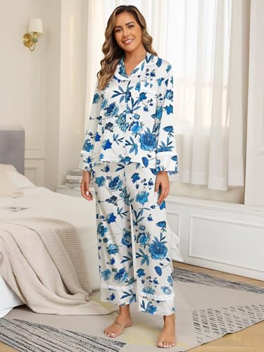 Image of Jusfitsu Women's Silk Satin Pajamas Long Sleeve Ruffle Button Down Pjs Sets