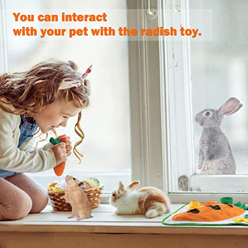 Image of 20 inch x 24 inch Rabbit Foraging Mat with Carrot Toy- Polar Fleece Pet Snuffle Pad with Fixing Handle- Funny Interactive Nosework Feeding Mat- Rabbit Hay Feeder Mat for Rabbits Bunny Guinea Pigs Ferrets