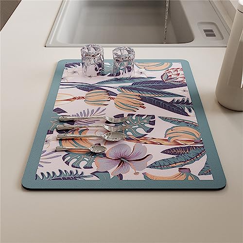 FANSU Tappetino Scolapiatti Cucina Super Assorbente, Motivo Foglia di Banana Tappetino Asciugatura Rapida Cucina Tappetino Drenante Tappetino per Macchina da Caffè (30x40cm,Albero di banane)