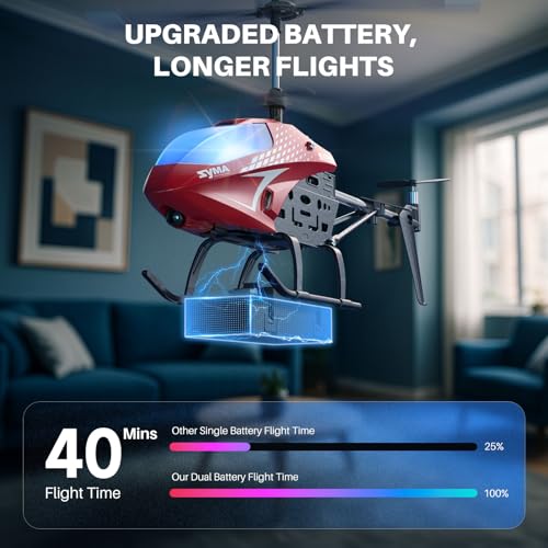 Image of SYMA RC Helicopter for Kids, 7-Color LED Lights, 40 Min Flight Time, Red | 2 Batteries, Front Obstacle Avoidance, Altitude Hold and One-Key Takeoff /Landing for Beginner-Friendly Indoor Flying