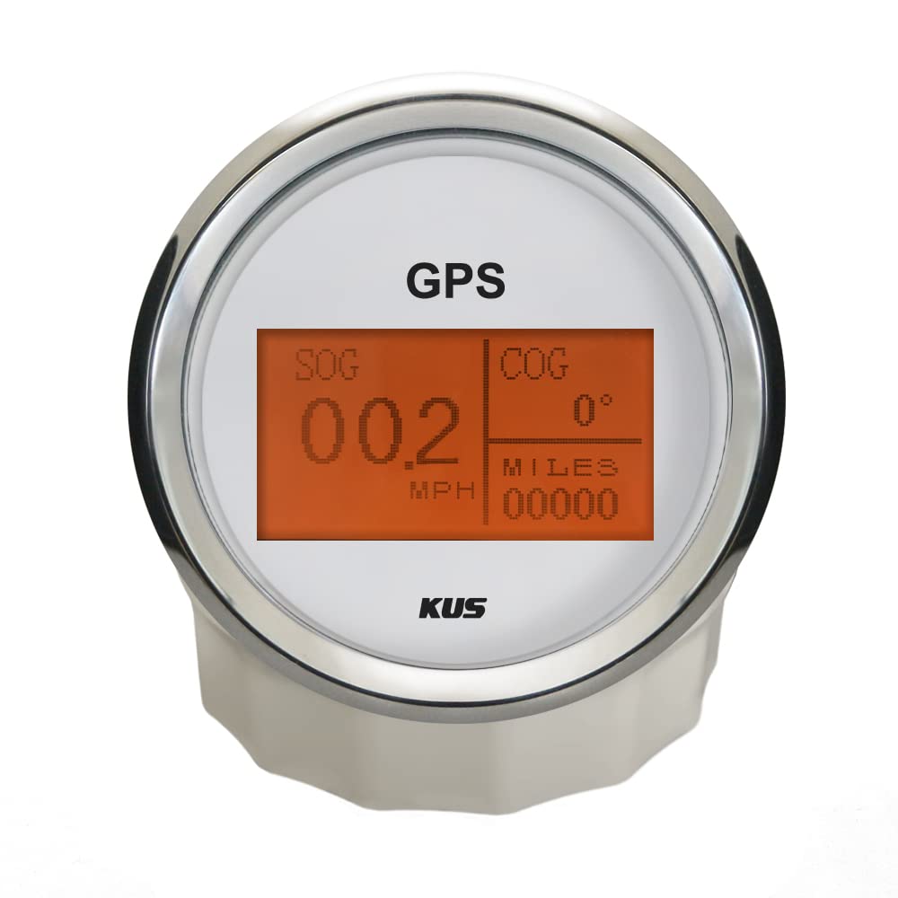 KUS Impermeabile Tachimetro GPS Digitale Con Retroilluminazione Per Barca Barca Yacht 85mm 9-32V (Bianco)
