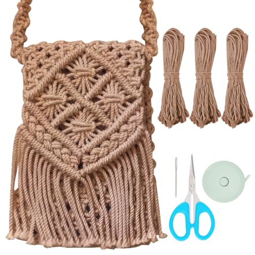 INFUNLY Kit de bolsa de macramê DIY para adultos iniciantes conjunto de bolsa de ombro com cordão de macramê boêmio com borla Hmade kit de bolsa de nó com instruções DIY kit de bolsa de macramê para