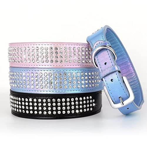 Beirui Bling Rhinestone Dog Collar With Diamonds Studded - Colorful Pu Leather Padded Dog Collar 1.5 Inch Wide - Heavy Duty Bedazzled Dog Collar For Medium Large Dogs,15-20",Pink #TOP2