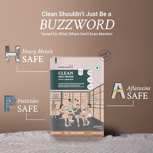 Image of TrueBasics Clean Whey Protein Powder Blend, Coffee, 5 Sachets