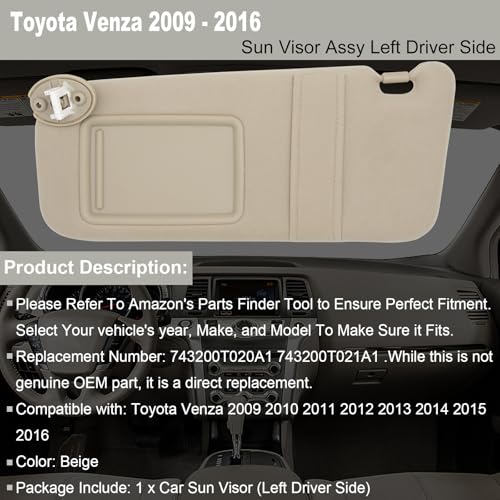 Driver Side Visor for Toyota Venza