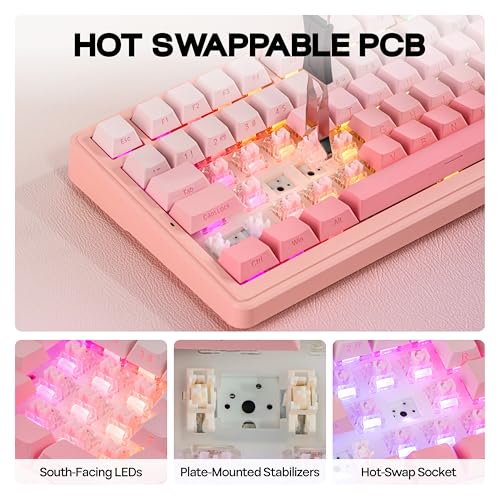 Image of MechLands Aula F108 100% Wireless Gaming Keyboard, Full Size Custom Gasket Mechanical Keyboard, 4000mAh Battery, Programmable 108 Keys, Hot-Swappable, for Win /Mac (Pink Gradient)
