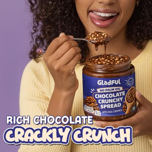 Image of Gladful Chocolate Crunchy Spread | 300g | No Palm Oil | No Refined Sugar | With Crispy Rice | Clean Ingredients | Healthy Chocolatey Spread