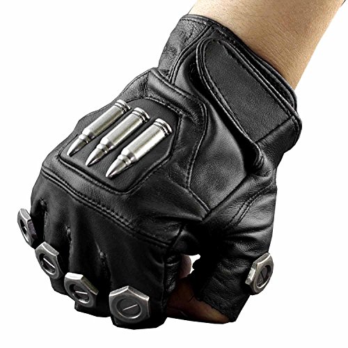 crazy hunter Steampunk Bullet Vintage Mens Fingerless Leather Gloves Cosplay Custome Party