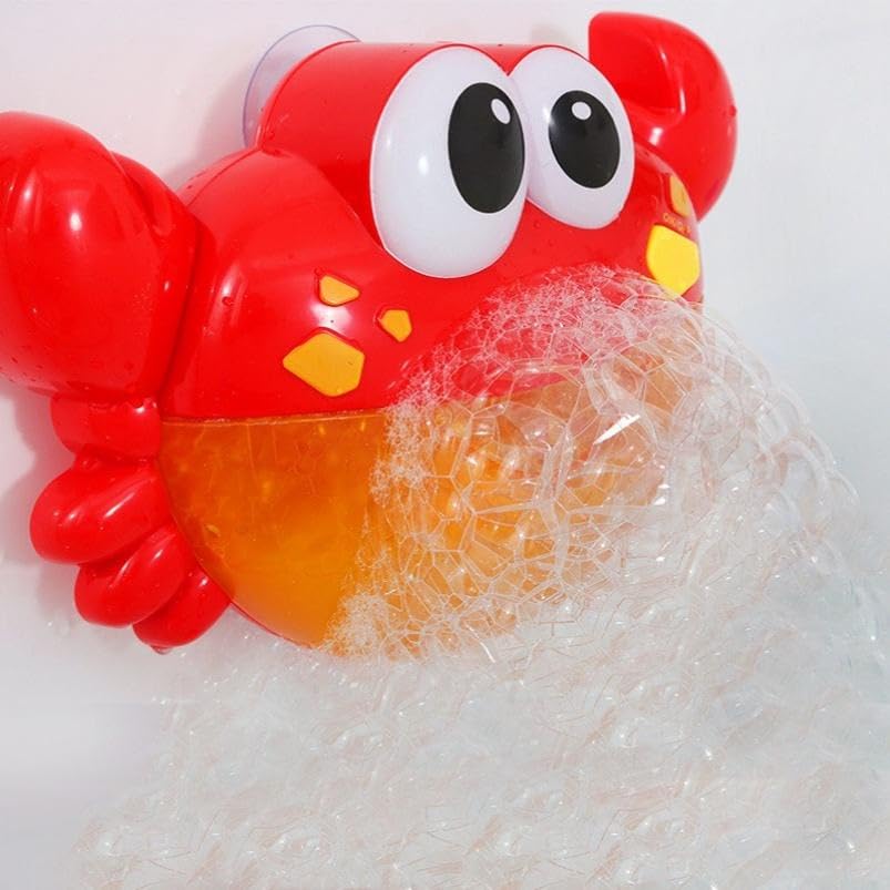 Image of Happy Hues Musical Bubble Crab Bath Toy for Toddlers - Automatic Bubble Maker Machine with Strong Suction Cups, Fun Bathtub Wall Toy for Kids & Infants 18M+ (Red)