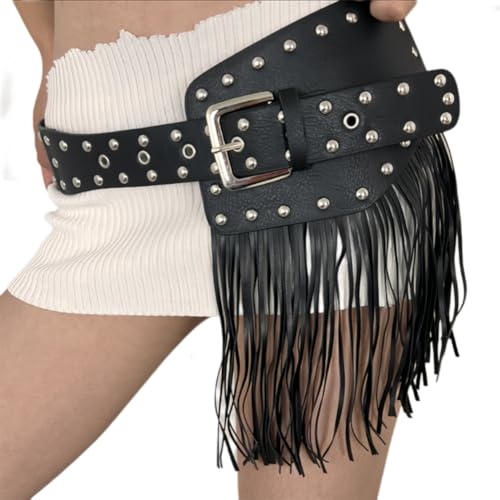 SIQITECHNO Women Punk Style Fringe Waist Belt PU Tassel Skirt Belt with Rivets Viking Gothic Boho Sexy Body Harness