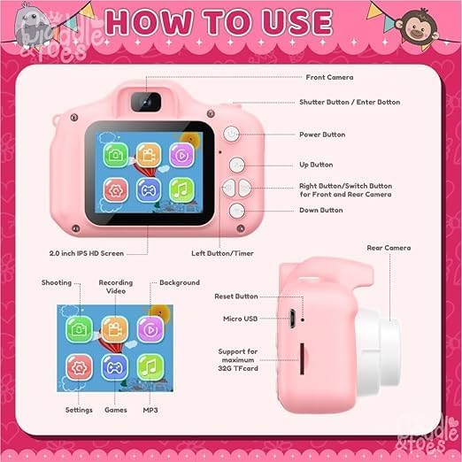Image of Mini Digital Camera Toy for Kids - USB Rechargeable, 40 MP Photos, 2″ Screen, Easy-to-Use Compact Portable Camera for Children & Beginners