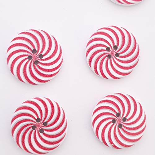 MajorCrafts® 16pcs 30mm Red & White Spiral Pattern 4 Holes Round Wood Large Sewing Buttons Needlework Embellishments
