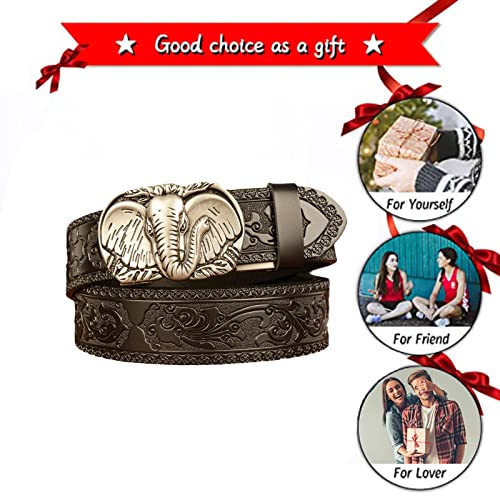 Ratchet Embossed Western Belt - King Of Animals Buckle & Floral Engraved Waist Strap For Jeans4