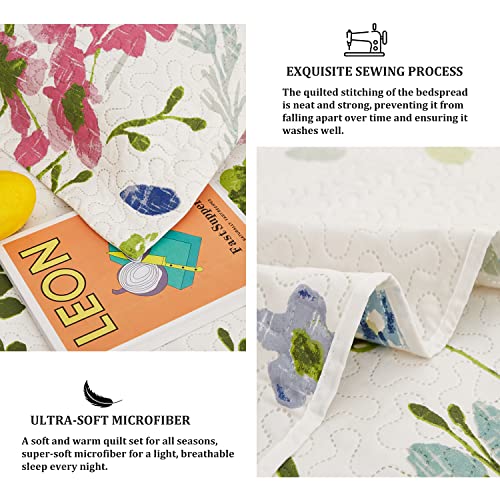 Jarson Floral Quilts Set Twin Size, 3Pcs Lightweight Summer Bedspreads, Country Purple Flowers Bedding, Botanical Plant Reversible Coverlets Microfiber Bed Cover (1 Quilt +2 Pillow Shams) #TOP2