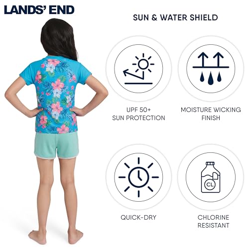 Image of Lands' End Girls' Swim UPF 50+ Short Sleeve Sun Tee Rash Guard Shirt