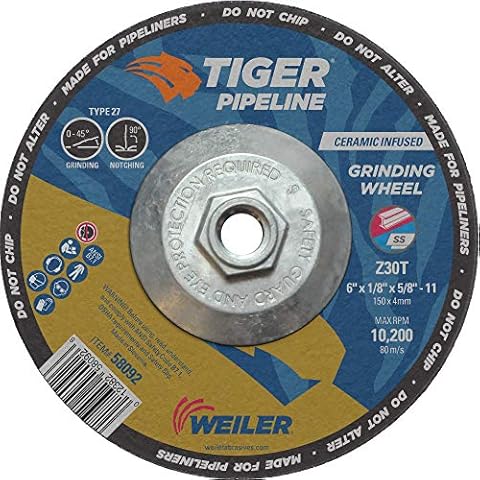 Weiler 58092 6" x 1/8" Tiger Pipeline, Z30T, Type 27, 5/8"-11 Nut (Pack of 10), 6" Dia Cover