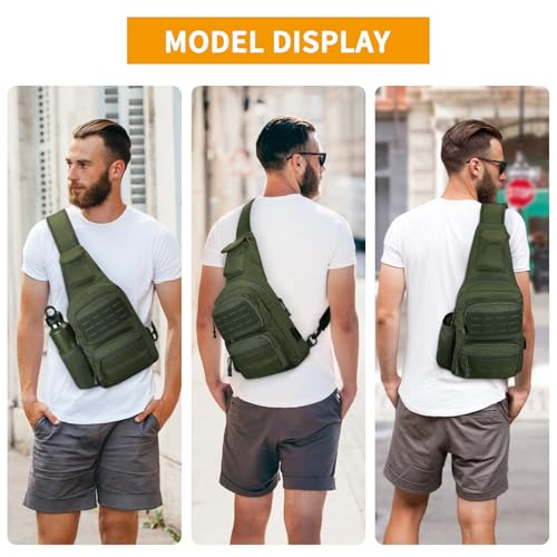 HUNTVP Taktische Brusttasche Herren Sling bag Militär Schultertasche Umhängetasche Tactical Chest Bag MOLLE Crossbody Bag für Alltag Reisen Wandern Camping (Grün)
