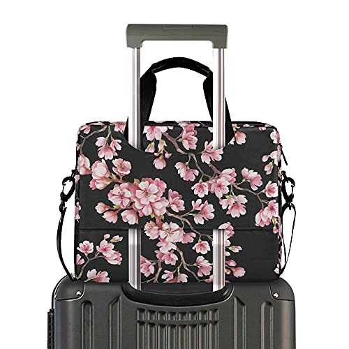 ALAZA Pink Cherry Blossom Flower Floral Sakura Laptop Case Bag Sleeve Portable Crossbody Messenger Briefcase w/Strap Handle, 13 14 15.6 inch2