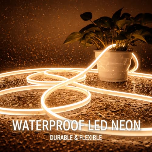 Image of Warm White Neon LED Strip Light 5 Meter with Adapter | Flexible IP65 Waterproof Silicone Rope Light for Indoor and Outdoor Bedroom, Ceiling, Gaming Room, Party & Decoration