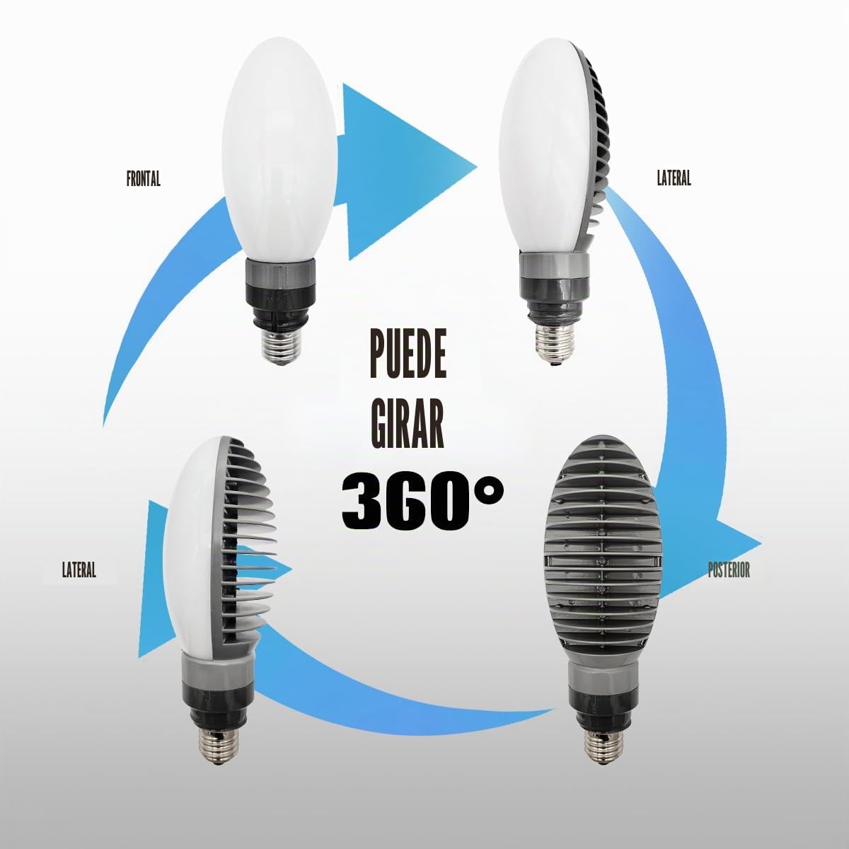 Bombilla de farola LED 50w E27/E40 de base grande Luz de almacén diurna blanca Garaje interior al aire libre Fábrica Luz de granero de gran altura ajustable 350 grados Rotable 500w Equivalente 500w