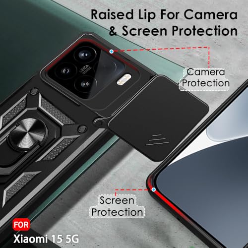 Image of TheGiftKart Tough Armor Bumper Back Cover Case for Xiaomi 15 5G | Kickstand & Ring Holder | 360 Degree Protection Back Cover Case for Xiaomi 15 5G (PC & TPU, Rotating Camera Cover, Black)