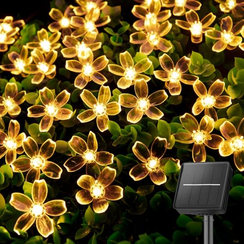 Brightown 60 LED Solar String Lights Flower Outdoor Waterproof Fairy Lights for Garden Yard Fence Patio Christmas Tree Wedding Party Decor Warm White