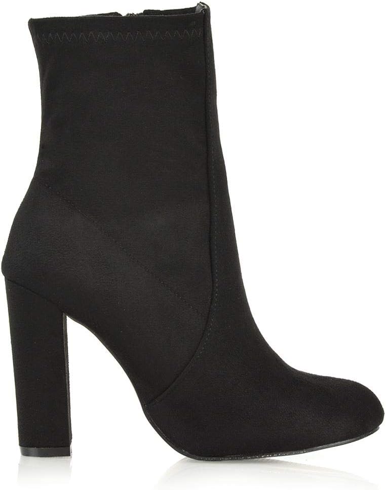 Womens High Rise Block Heel Zip Up Booties Shoes Ladies Round Toe Stretch Sock Ankle Boots 3-8