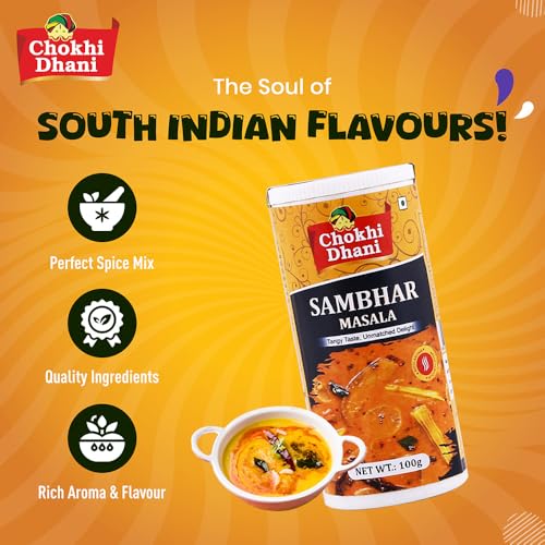Image of Chokhi Dhani Sambhar Masala 100g | South Indian Style Spice Mix | Authentic Sambhar Powder for Idli, Dosa, Vada & Rice | Rich Tangy & Spicy Flavour | No Artificial Colours