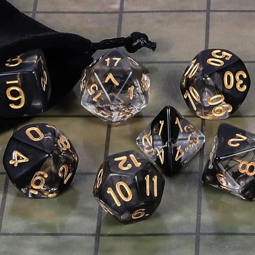 Dzxin DND Jeu de dés polyédriques 7 pièces pour jeux de rôle Donjons et Dragons RPG MTG (transparent + nuage noir) – vue 6