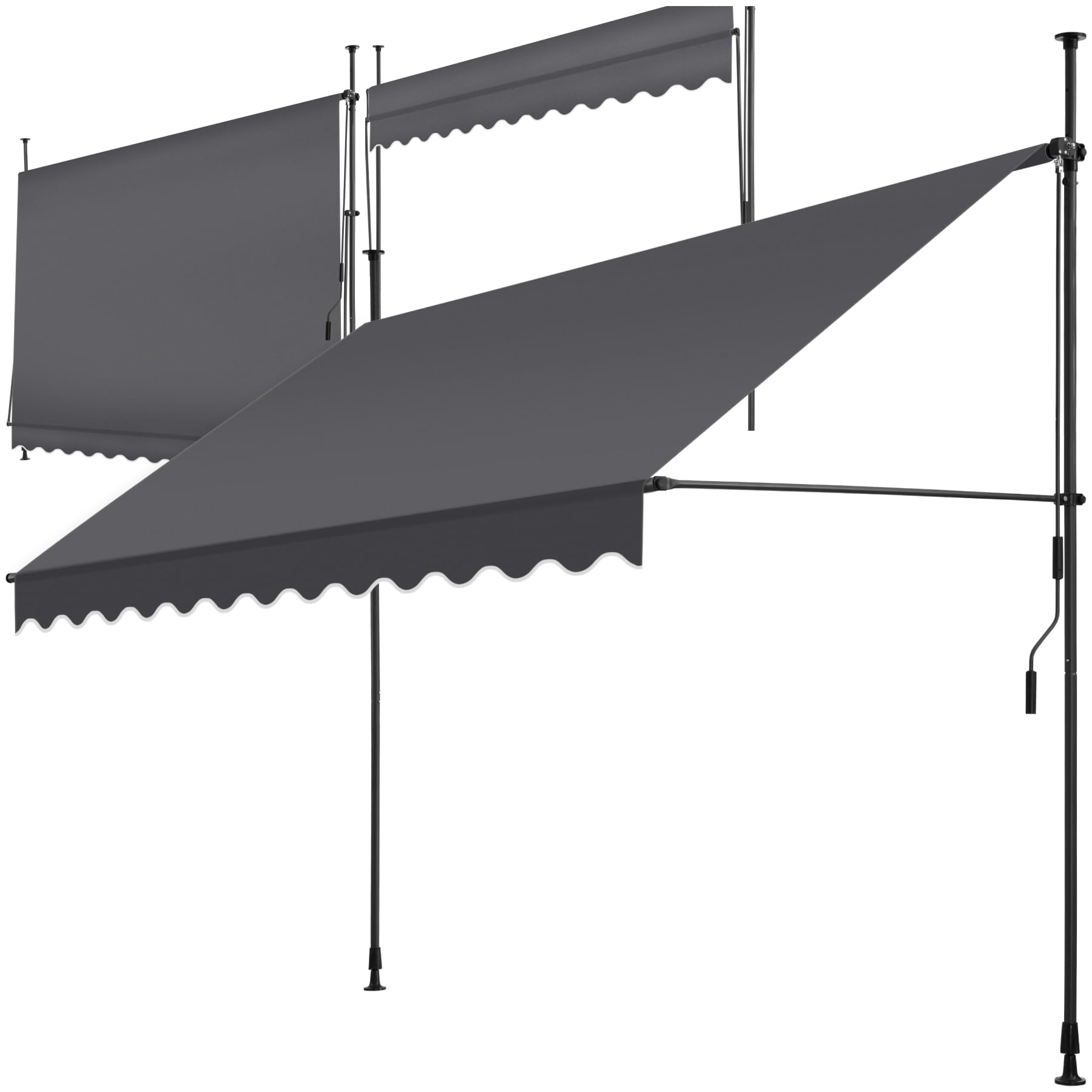 tectake® Klemmmarkise mit Handkurbel, Balkon Markise ohne Bohren, Markise höhenverstellbar, UV-beständig, wasserabweisend, Terrassenüberdachung, Sonnenschutz Terrasse & Balkon, 300 cm - schwarz/grau