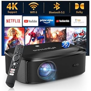 4K Projector with Wifi and Bluetooth, ELEPHAS Outdoor Movie Projector with NETFLIX/Prime Video/YouTube Built-in, 100,000+ Apps Supported, Video Projector Compatible with HDMI/USB/iOS/Android/Windows