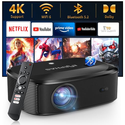 Outdoor Movie Projector with 4K, Wifi, Bluetooth, and Built-in Streaming Apps