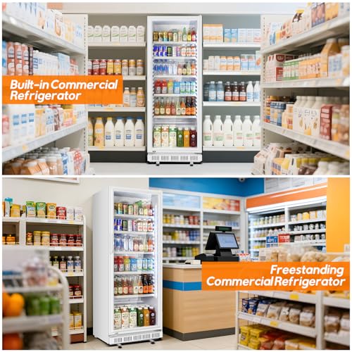 Image of Commercial Beverage Refrigerator, 24.5 inch Glass Door Display Fridge, 15 Cu.Ft Beverage Cooler with 5 Adjustable Shelves, Auto Rebound Door, Low Noise, for Shops, Restaurants & Bars WHITE