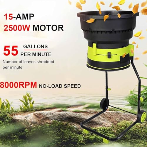 Trituradora eléctrica sin cuchilla, 2500 W, con ruedas y funda, tolva de 54 cm de ancho, para agujas de paja y escombros de jardín, cable de alimentación de 50 m para un uso fácil