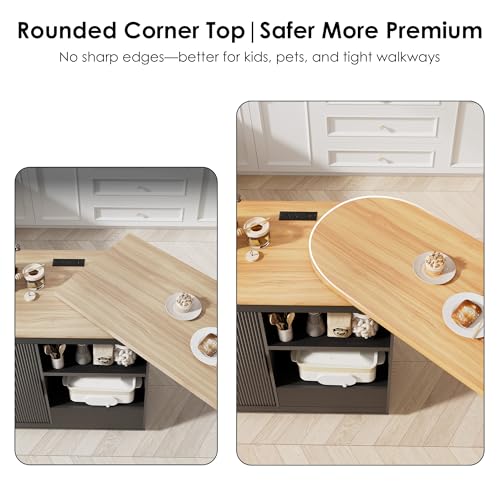 Image of Rolling Kitchen Island with 360 Swivel Kitchen Island with Power Outlet | Rotating Kitchen Islands with Storage Cabinets Wood Kitchen Island Table for Kitchen, Bar, Dining Room