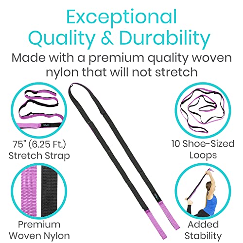 Vive Stretch Strap - Leg Stretch Band to Improve Flexibility - Stretching Out Yoga Strap - Exercise and Physical Therapy Belt for Rehab, Pilates, Dance and Gymnastics with Workout Guide Book - Image 5