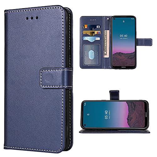 FDCWTSH Compatible with Nokia 5.4 Wallet Case Wrist Strap Lanyard Leather Flip Cover Card Holder Stand Cell Accessories Folio Purse Credit ID Slot Phone Cases for Nokia5.4 2020 Women Men Blue