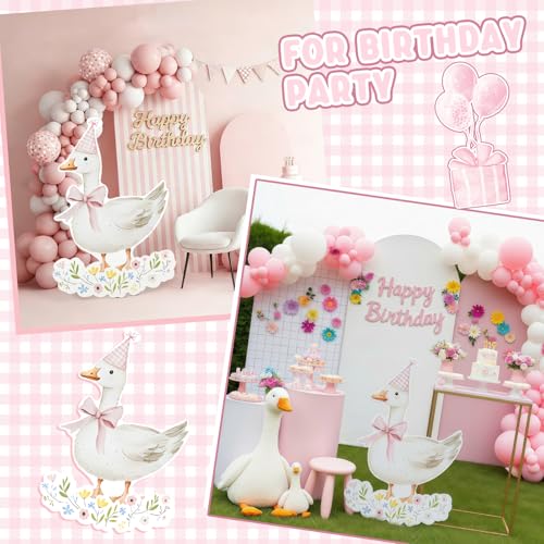 Image of Croblissful One Silly Goose Party Decorations 1st Birthday Backdrop Duck Animal Background Prop for Birthday Baby Shower Party Supplies(Pink Gingham,Goose)