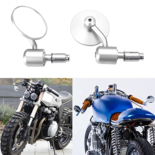 Image of Silver Universal Motorcycle Rearview Mirrors 7 /8 inch Bar End Compatible with Honda Cafe Racer Yamaha Suzuki Kawasaki Scooter