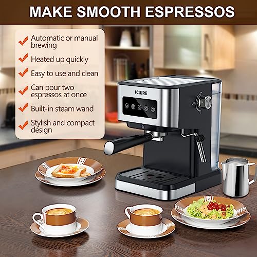 Icuire Espresso Machine With Milk Frothing Pitcher, 20 Bar Expresso Coffee Machine, 1.5L Removable Water Tank, Semi-Automatic Coffee Machine With Steam Wand For Espresso, Latte, And Cappuccino, 1050W #TOP5