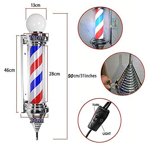 Luz giratoria para peluquería al aire libre, poste de barbero clásico para exteriores, luz LED, rayas de peluquería iluminadas y giratorias, cartel de tienda de peluquería impermeable montado en la pa