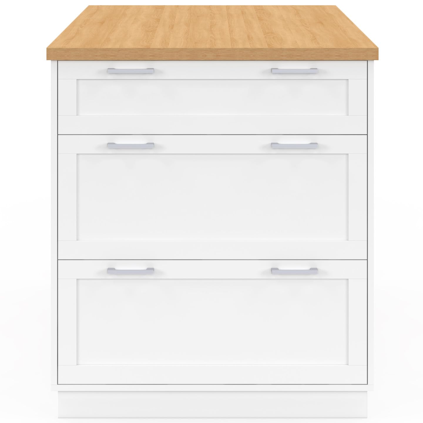 IDMarket - Ilot Central Mange-Debout 4 Personnes VITO 130 cm casserolier 3 tiroirs Blanc et Plateau Bois