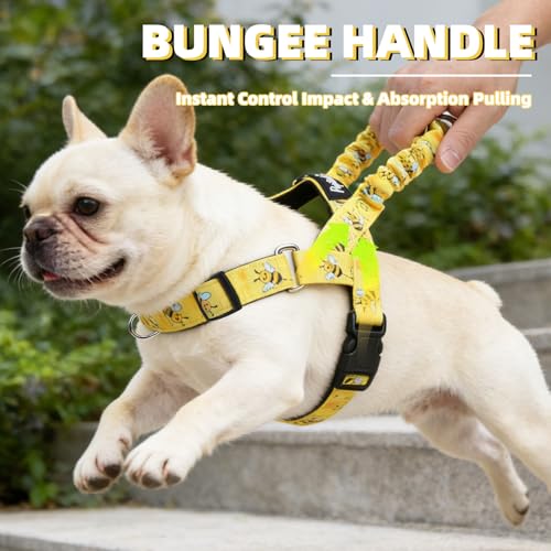 Image of PUPTECK No Pull Dog Harness Small Sized Dog, Adjustable Reflective Pet Vest Harness with Bungee Handle, Escape Proof No Choke Harness for Small Dogs Walking Training, Yellow Bee S