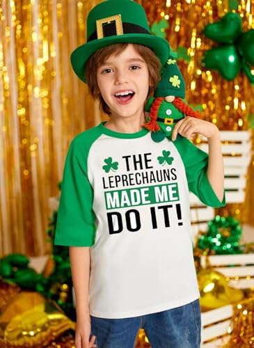 BesserBay Unisex Kids' St. Patrick's Day Lucky Shamrock Raglan Sleeve T-Shirt Irish Clover Tee 1-10 Years3